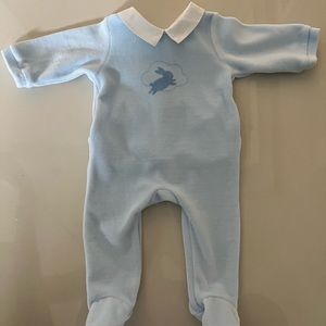 Jacadi Baby Blue Velour Babygrow Size 1 Month Worn just Once, in great condition